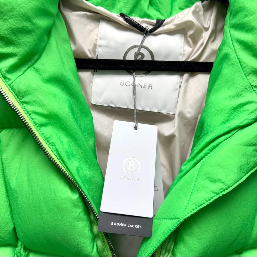 BOGNER Vibrant Lime Green Quilted Puffer Jacket Luxury Ski Coat
